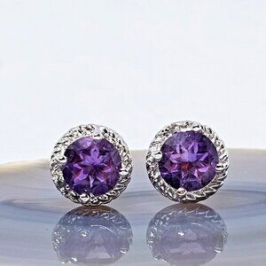 DBJ 925 Sterling Silver - Purple Crystal Stud Earrings